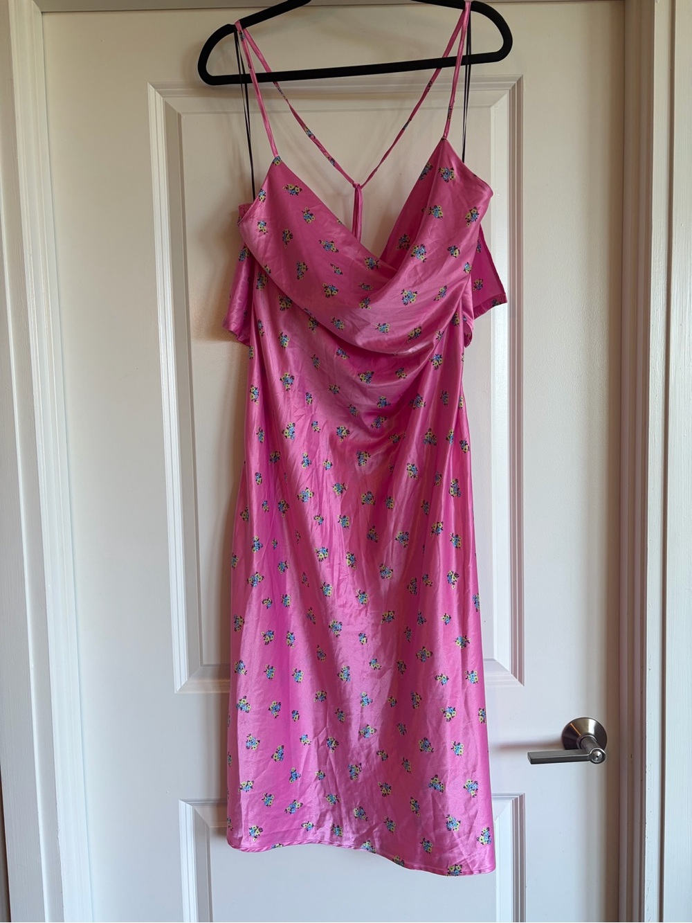 Pink Floral Slip Dress with Cowl Neck